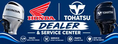 Honda and Tohatsu dealer and service center banner.