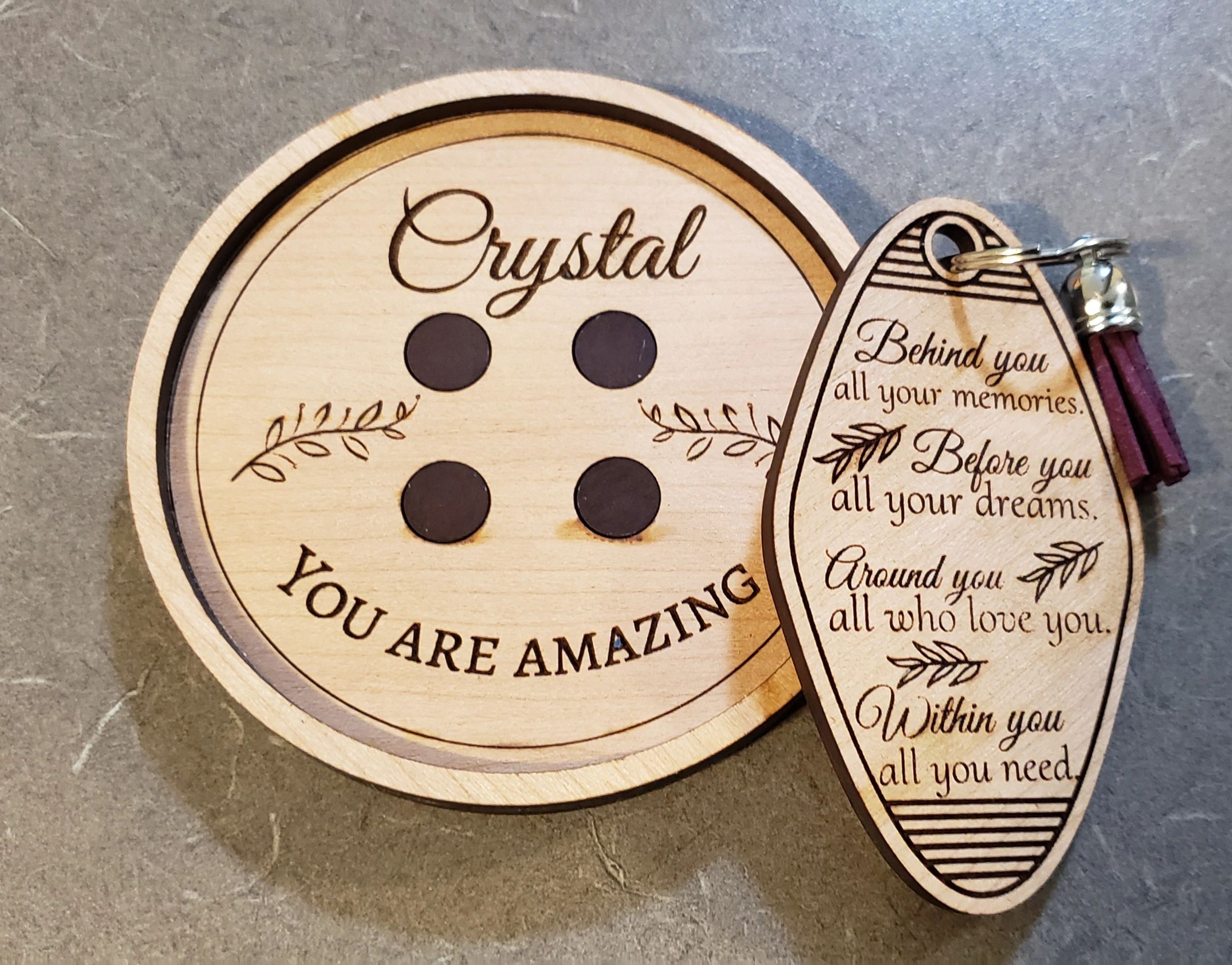 custom engraved coaster
key chain
custom coaster and keychain set