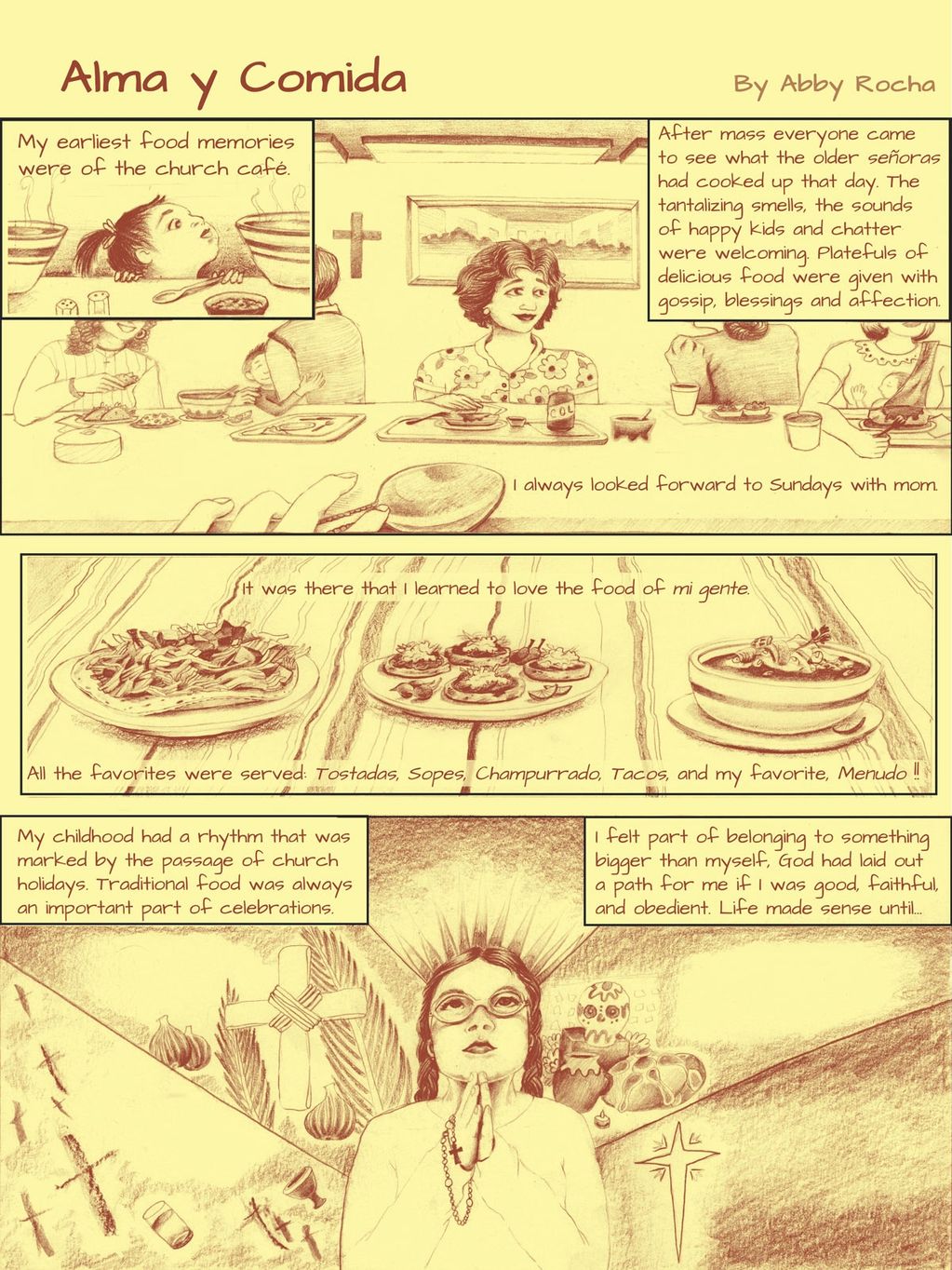 A preview of a comic page about Mexican soul food in church