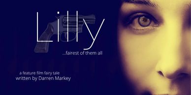 Movie poster for a film titled 'Lilly' featuring a close-up of a woman's face and a gun silhouette.