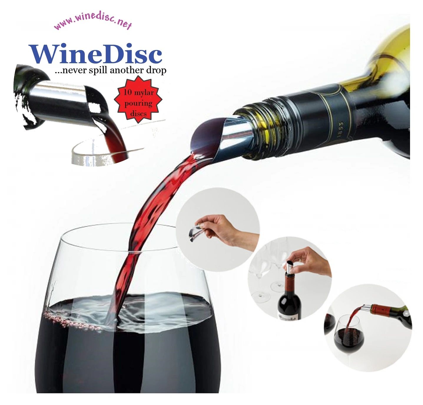 WineDisc Wine Pouring Disc, Wine Accessories, Drop Stop