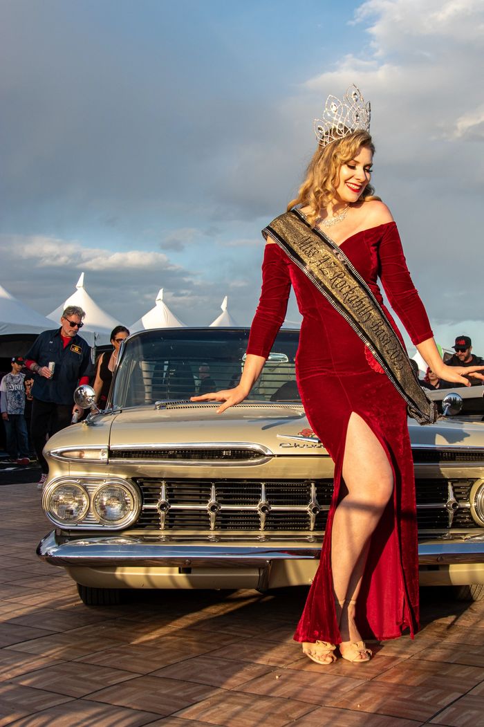 Our MS AZ Rockabilly Bash 2023 Aphrodite Darling with our Best of Show winner a 59 El Camino owned b