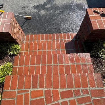 Brick walkway steps rebuilt with a basketweave landing, Richmond VA – after