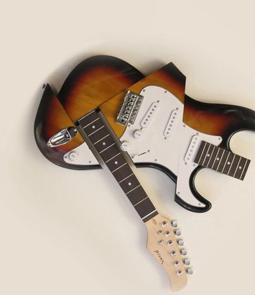 3D cubist sculpture of an electric guitar by artist dixon bergman