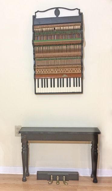 3-part assemblage of found piano parts