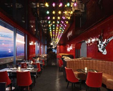 Penthouse lounge of FIVE HOTELS on Lake Zurich, Switzerland, shows location of one of artist Dixon B