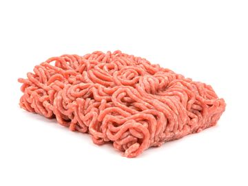 Raw ground meat arranged in a rectangular block.