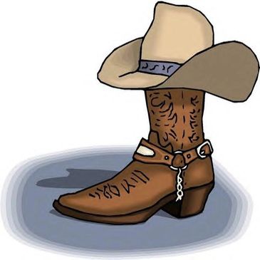 A brown cowboy boot wearing a cowboy hat on top.