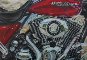 Harley's Davidson - 16 X 16" Colored Pencil Painting on Ampersand Pastelboard 