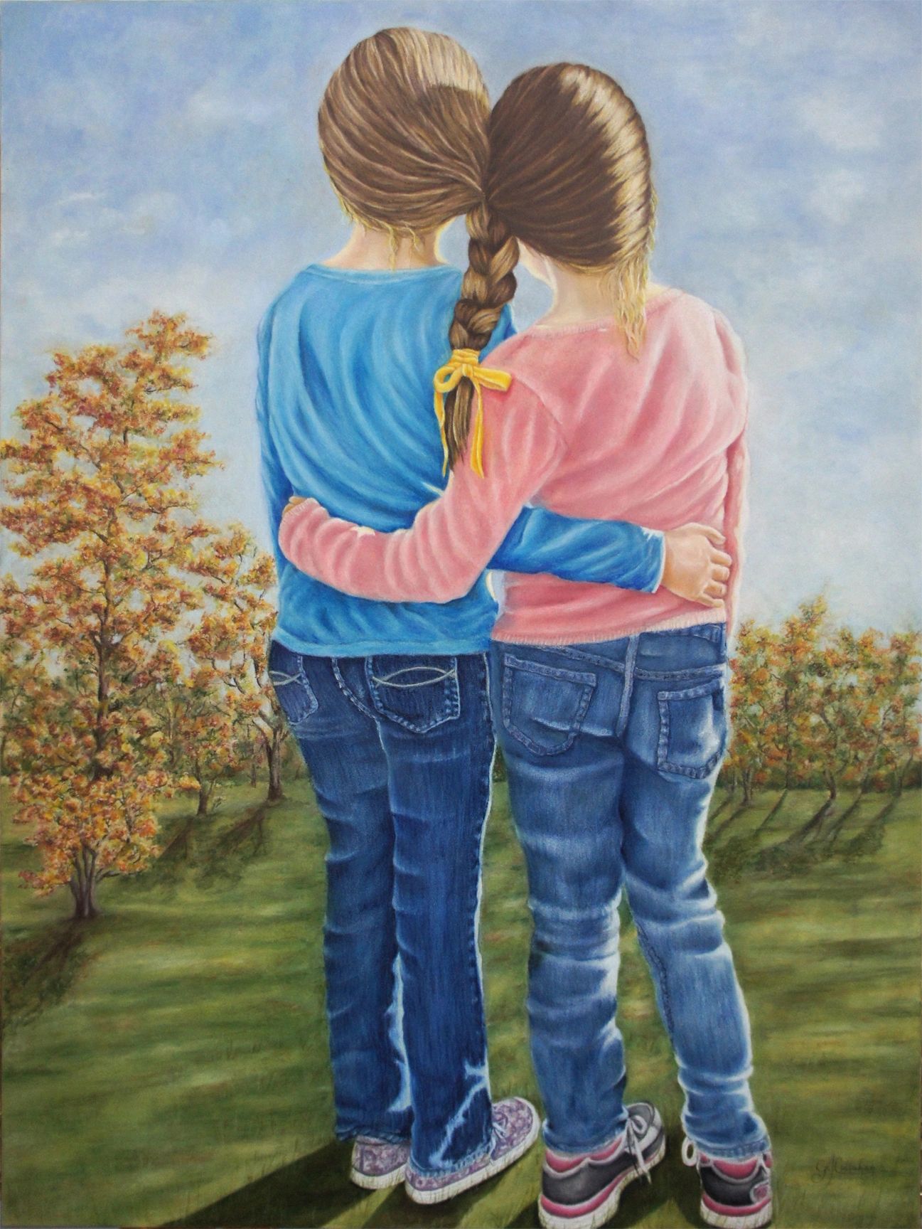 Sisterly Bond colored pencil painting