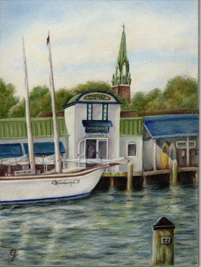 Pier 22, Annapolis MD,, Plein Air Colored Pencil, plein air painting
