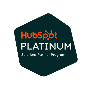 HubSpot Platinum Solutions Partner Program badge with logo and text.