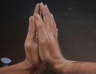 Pintura al óleo. Hiperrealismo. 2 Manos juntas, comunicación, oracion, cesar plascencia