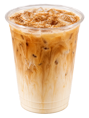 Iced coffee with milk and cinnamon on top.