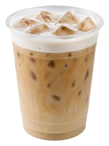 Iced coffee with creamy foam on top.