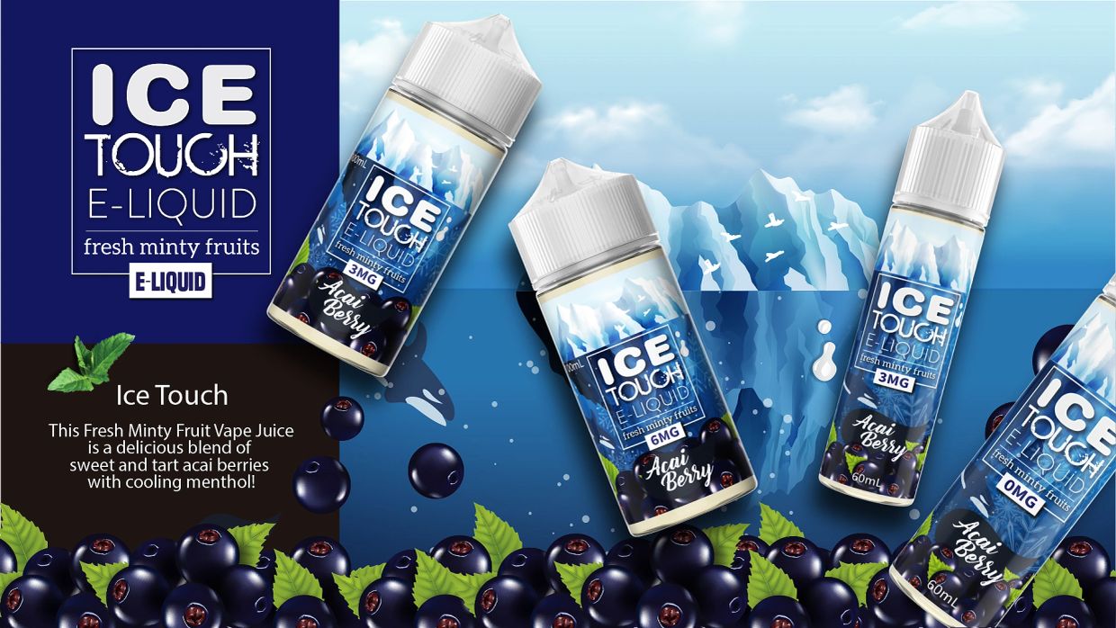 Ice Touch E-Liquid with fresh minty fruit and acai berry flavor.