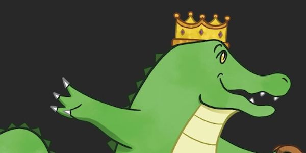 Light green crocodile wearing a king's crown