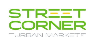 Logo for Street Corner Urban Market in green and gray.