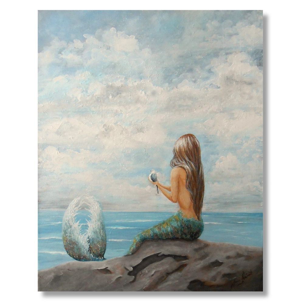 Mermaid on rock painting.