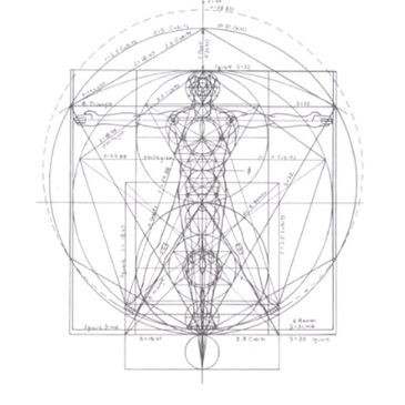 OHM Method line drawing of Vitruvian Man in Original Alignment