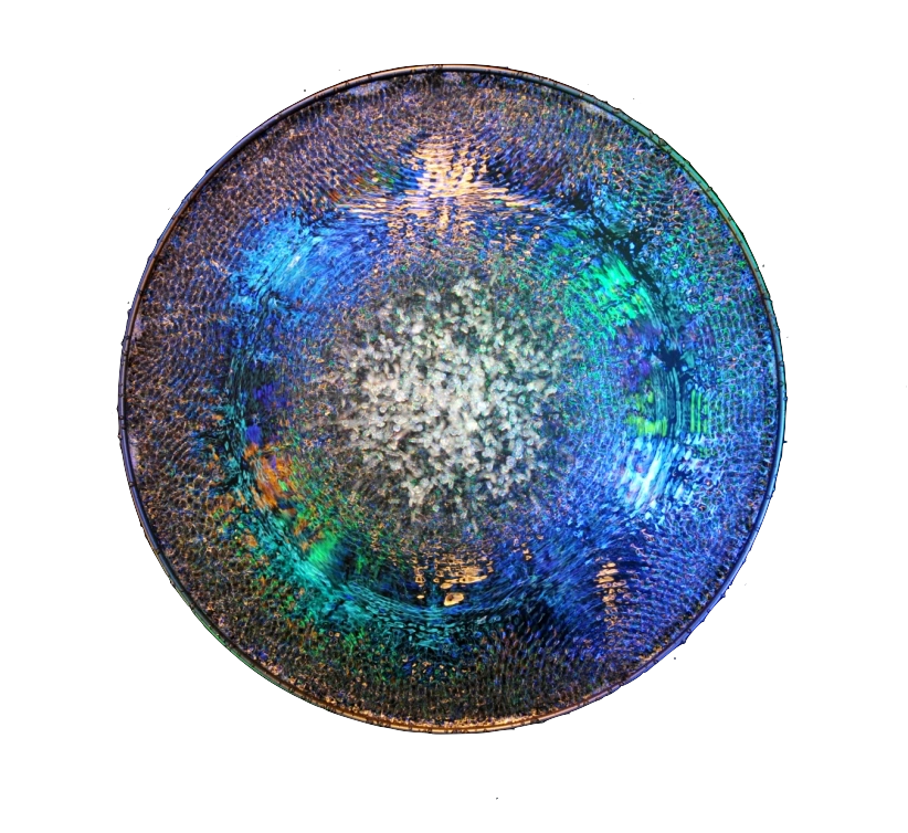 Cymatic Sound Mandala in gradient of turquoise, blue and silver.