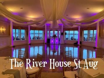 Dj facade with purple accent lighting at The River House in St Augustine, Florida