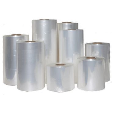 Various sizes of clear plastic film rolls used for packaging.