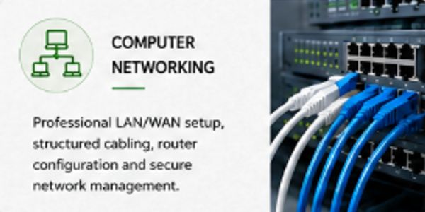 Computer networking services with LAN/WAN setup and secure management.