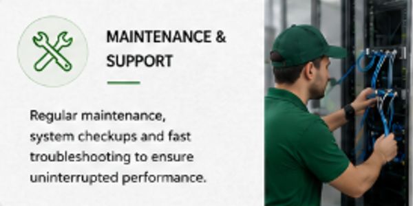 Technician performing maintenance on network servers for uninterrupted performance.