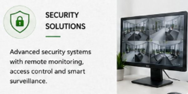 Monitor displays security camera feeds for remote surveillance and access control.