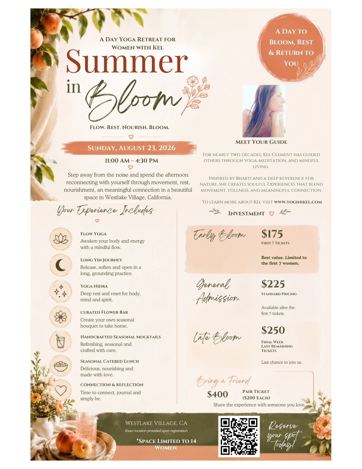 Yoga retreat flyer for women in Westlake Village, CA.