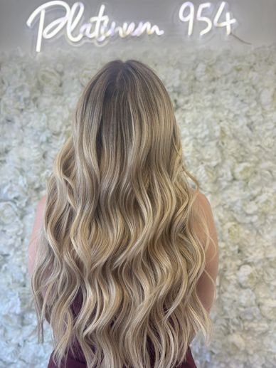 Full balayage with Kovi genius weft hair extensions adding length and volume