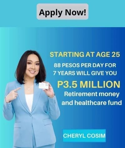 Woman in blue suit promotes retirement plan with 3.5 million pesos payoff.