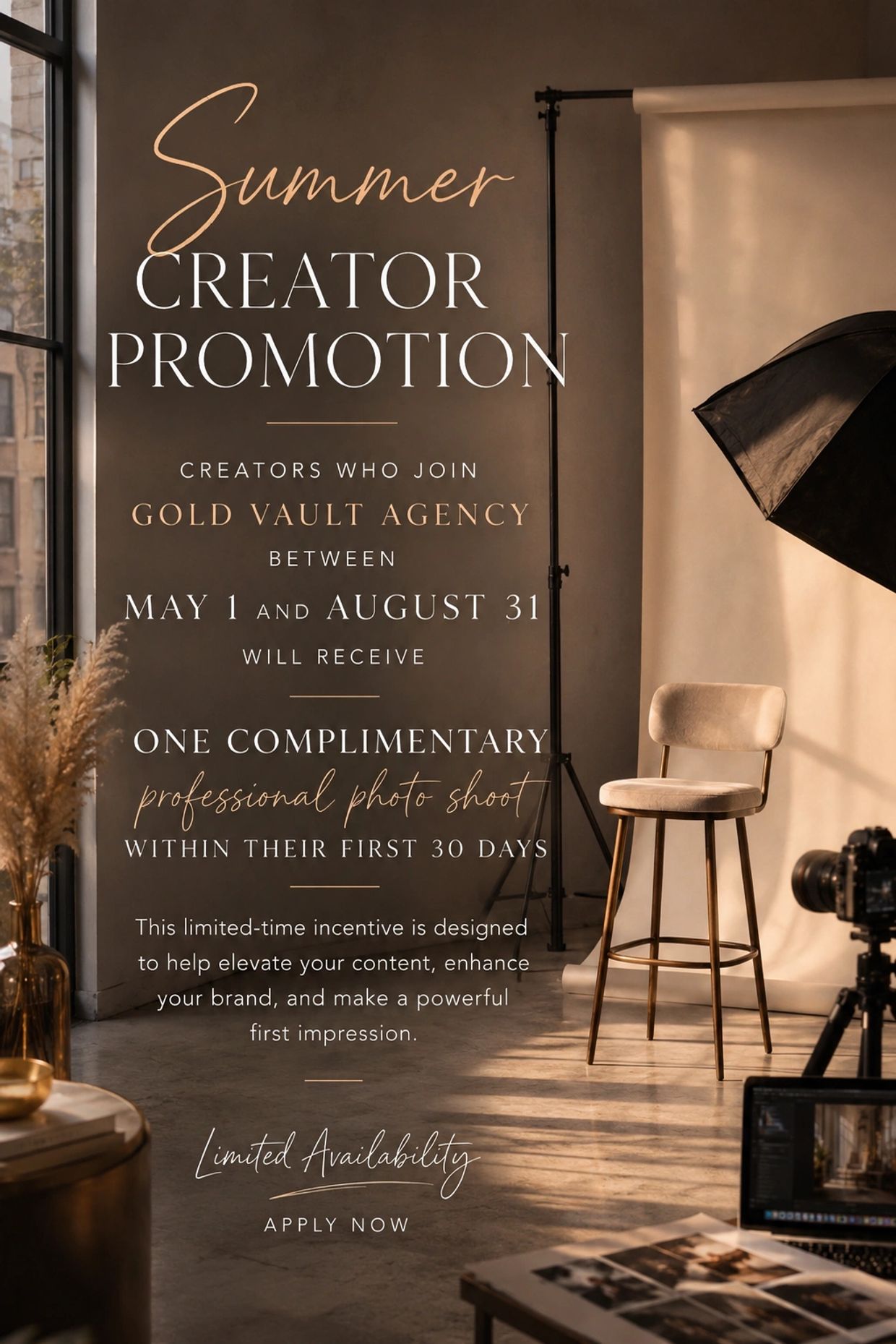 Sign by Aug. 31 & receive 1 complimentary professional photo shoot within 30 days.