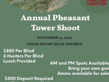Flyer for Annual Pheasant Tower Shoot event on November 14, 2026.