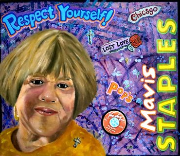 Collage Painting of Mavis Staples by Chicago artist Peter Hagerty. 2023