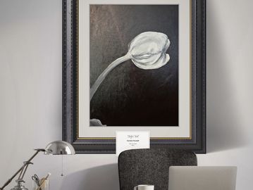 Tulip's veil draws you into stillness, a single bloom showing natural grace and subtle elegance.