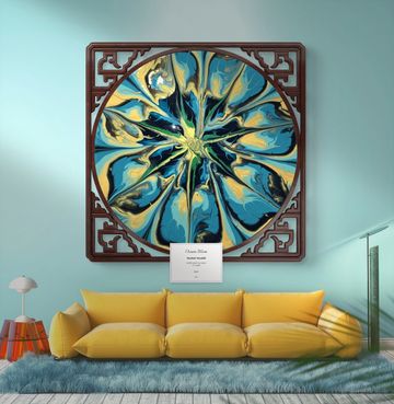 Oceanic Bloom reveals a glowing, circular form where stillness and motion converge.