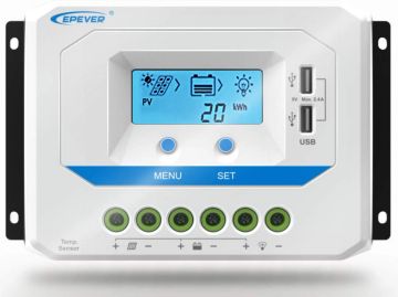 EPEVER solar charge controller with LCD display and USB ports.