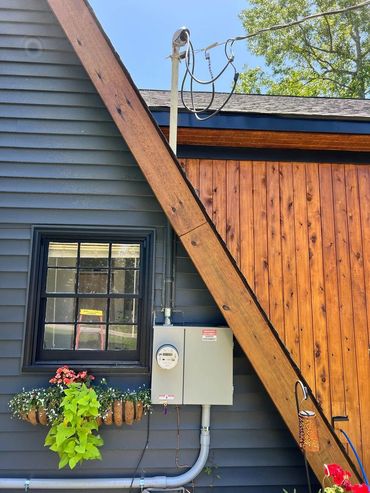 Electric meter and service equipment on a house exterior