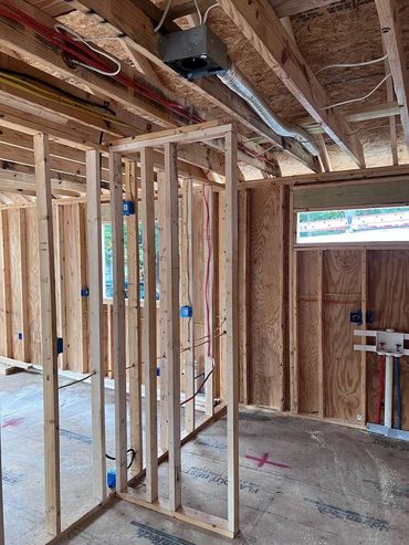 New construction wiring in a wood-framed house