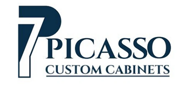 Logo for Picasso Custom Cabinets with stylized P and 7.