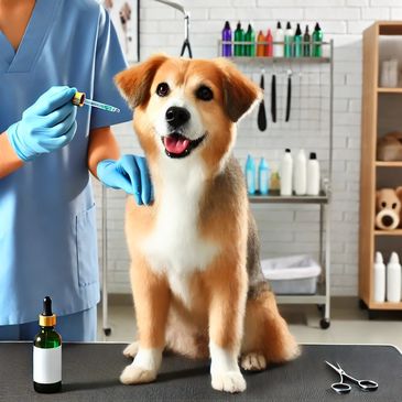 Trattamento antiparassitario per cani: cura professionale in un ambiente sicuro e accogliente.