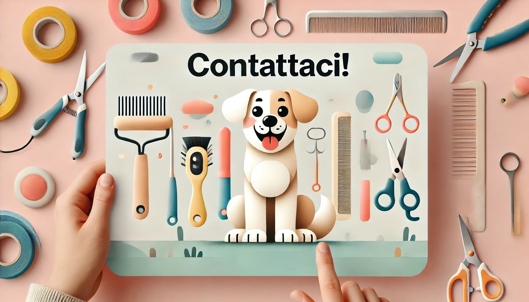 Banner sezione Contattaci: design simpatico e accogliente per il sito di toelettatura per cani.