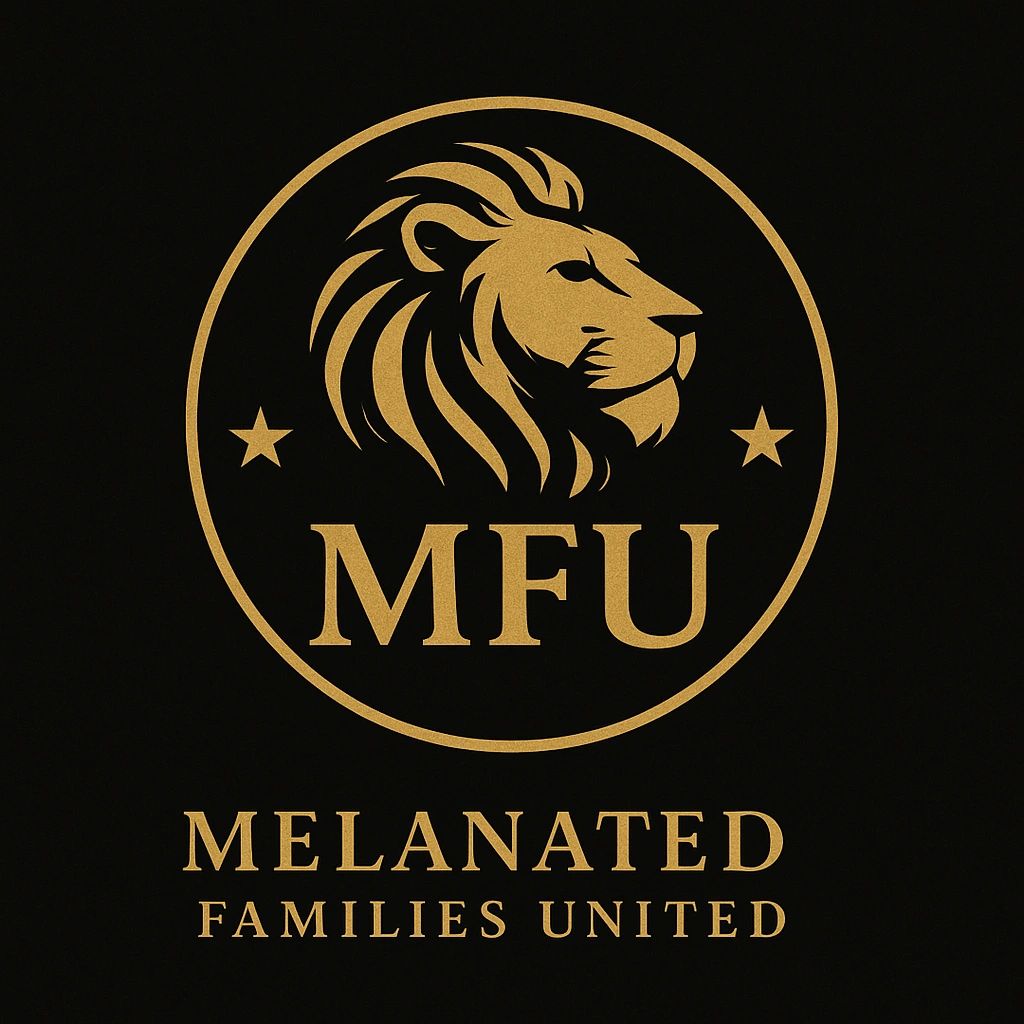 Golden lion emblem with MFU and Melanated Families United text.