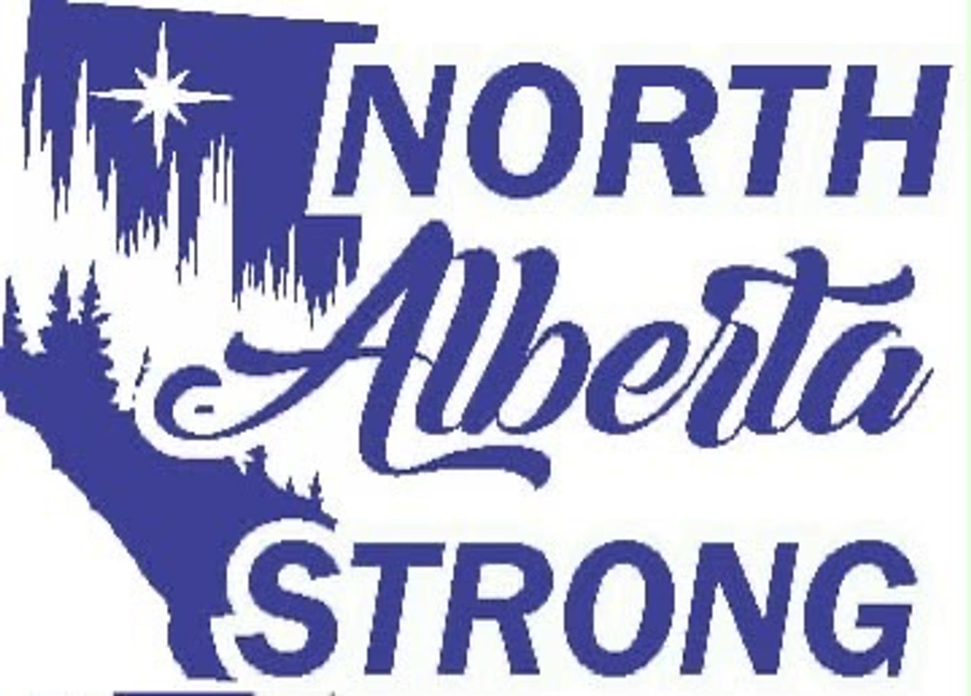 Logo reading 'North Alberta Strong' with graphic of northern lights.