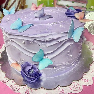 Lavender cake with butterfly decorations