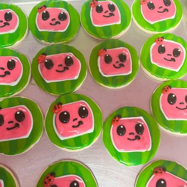 Pink watermelon smiley cookies