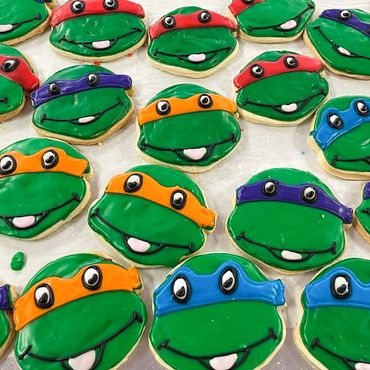 Colorful turtle face decorated cookies