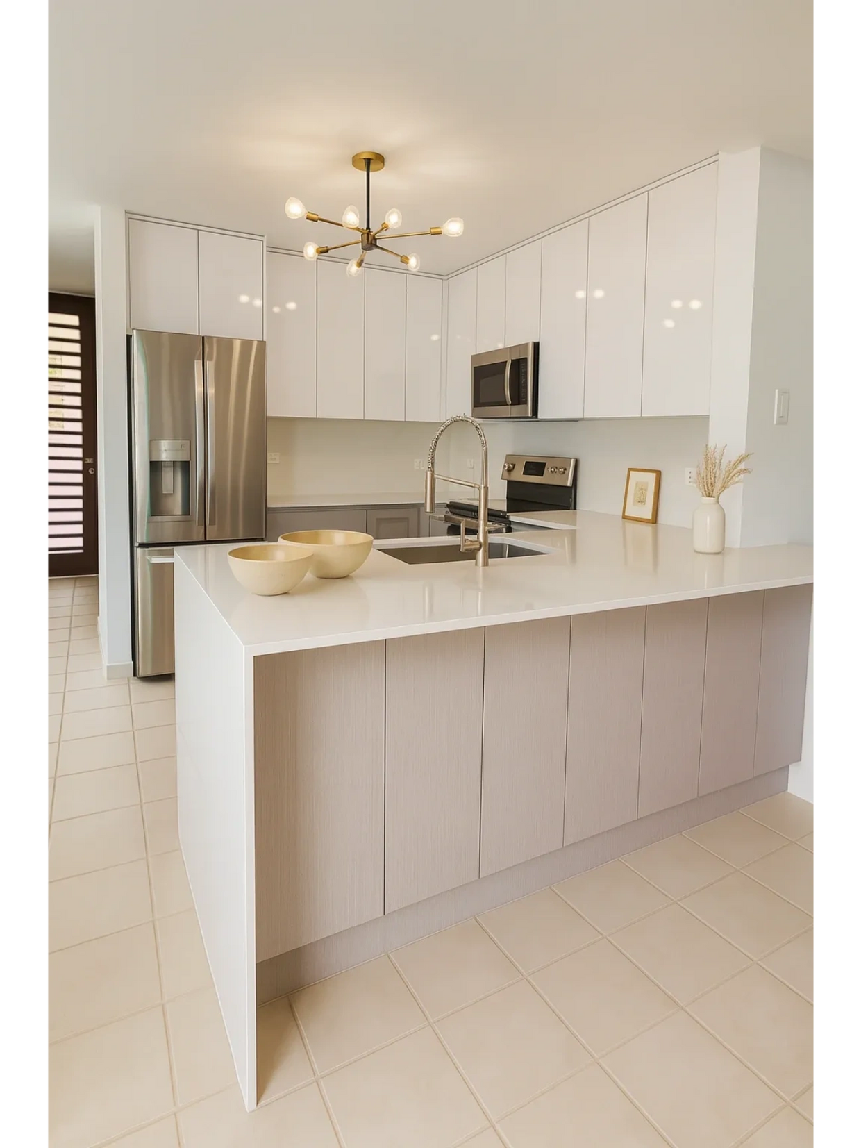 Cocina en pvc blanca moderna pvc laminado en grís